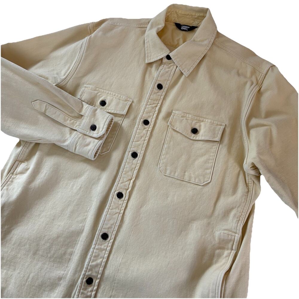 Lands' End Men’s Heavyweight Button Up Shirt Yellow Large Shirt Jacket Pockets
